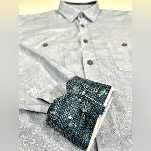 EIGHT X PREMIUM Men’s Embroidered Button Down Paisley Blue Buckle Exclusive M